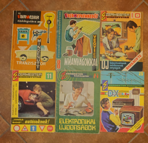 6 szám Az ezermester könyvtára című sorozatból: 7. Tranzisztor mindenütt, 8. Ezermesterkedés vegyi- és műanyagokkal, 10. Új készítmények, módszerek, anyagok, 11. Csináld magad autósoknak, 14. Elektromos újdonságok, 15. DX antennák