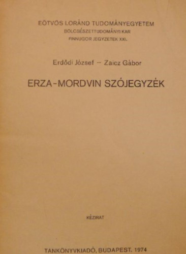 Erddi Jzsef-Zaicz Gbor - Erza-mordvin szjegyzk