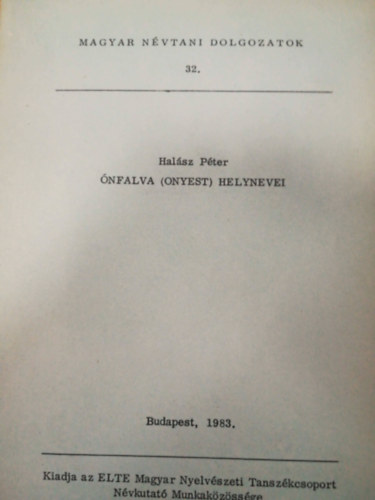 Hal�sz P�ter - �nfalva (Onyest) Helynevei