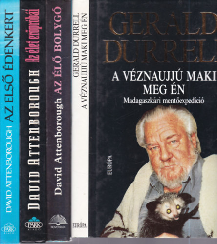 David Attenborough Gerald Durrell - 4 db. természetismeret (A véznaujjú maki meg én + Az élő bolygó + Az élet erőpróbái + Az első édenkert)