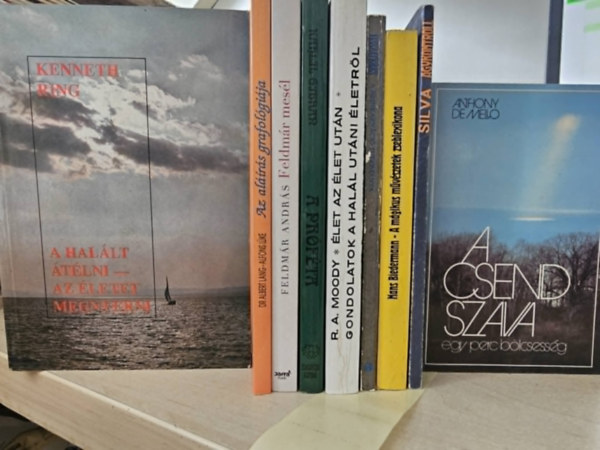 Dr. Albert Lang Kenneth Ring - Feldmár András, Kahlil Gibran, Raymond A. Moody, Thorwald Dethlefsen, Hans Biedermann, José Silva, Anthony De Mello Alfons Lüke - 9db ezo, pszicho kötet, KÖNYVMENTŐ AJÁNLAT: A halált átélni -az életet megnyerni,Az aláírás grafológiája,Feldmár mesél, A próféta, Élet az élet után-Gondolatok a halál utáni életről, A reinkarnáció tudománya, A mágikus m