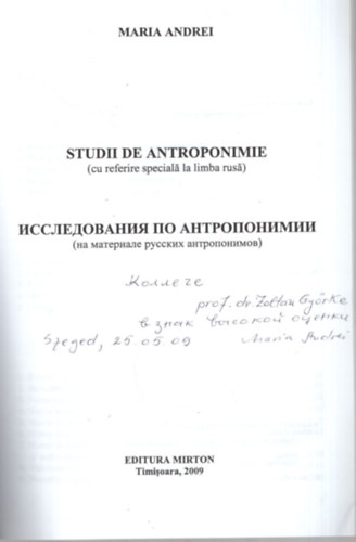 Maria Andrei - Studii de Antroponimie (cu referire speciala la limba rusa) - Dediklt
