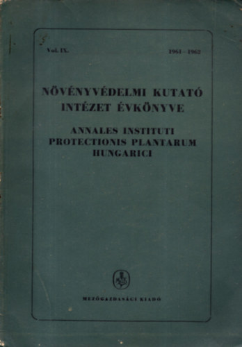 Dr. Ubrizsy Gbor - Nvnyvdelmi Kutat Intzet vknyve 1957-1960 ( Vol. VIII. )