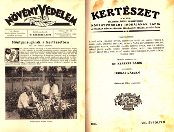 Dr. Kerekes Lajos  (szerk.) - Nvnyvdelem 1934. X. vfolyam s Kertszet 1934. VIII. vfolyam teljes (egybektve)