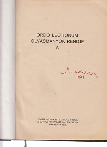 ordo lectionum olvasmnyok rendje V.