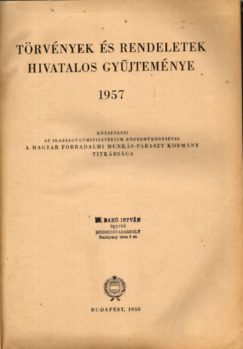 Trvnyek s rendeletek hivatalos gyjtemnye 1957
