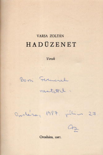Varsa Zoltn - Hadzenet- versek- dediklt