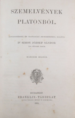 Dr. Simon József Sándor - Szemelvények Platonból