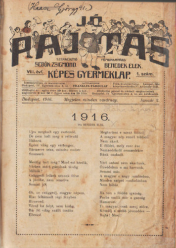 Benedek Elek Sebk Zsigmond  (szerk.) - J pajts - kpes gyermeklap 1916