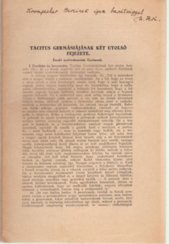 Nagy Ferenc - Tacitus germnijnak kt utols fejezete - szaki nyelvrokonaink Tacitusnl- Klnlenyomat- dediklt