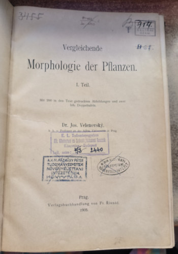 Dr. Jos. Velenovsky - Vergleichende Morphologie der Pflanzen ("A nvnyek sszehasonlt morfolgija" nmet nyelven) (1905)