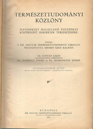 Ilosvay-Gombocz-Szab-Patay - Termszettudomnyi kzlny 1927