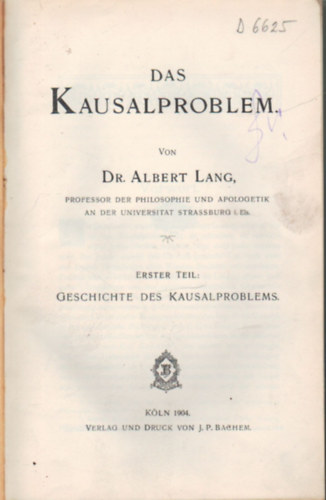 Dr. Albert Lang - Das Kausalproblem