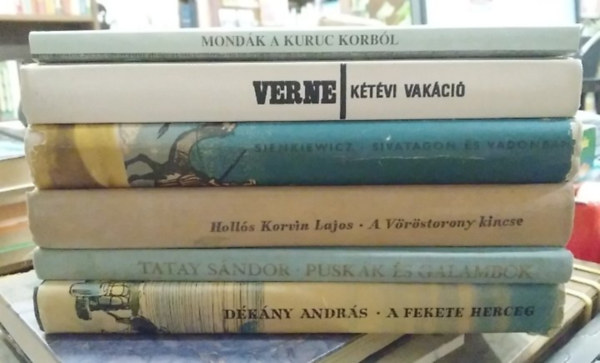 6 db-os KÖNYVMENTŐ AJÁNLAT ifjúsági: Mondák a kuruc korból+ Kétévi vakáció+ Sivatagon és vadonban+ A Vöröstorony kincse+ Puskák és galambok+ A fekete herceg