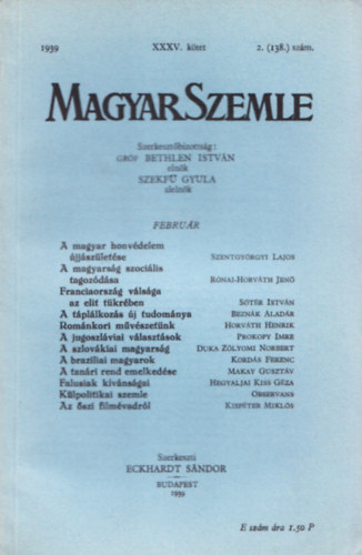 Eckhardt Sndor  (szerk.) - 2 db. Magyar Szemle 1939/2., 4. XXXV. ktet (138., 140. szm)