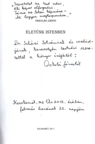 Oskols Jnos - letnk Istenben - dediklt