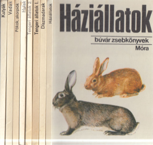 8 db Búvár Zsebkönyvek sorozat: Háziállatok + Díszmadarak + Tengeri állatok I-II. + Halak + Pókok, skorpiók + Vadak + Kutyák