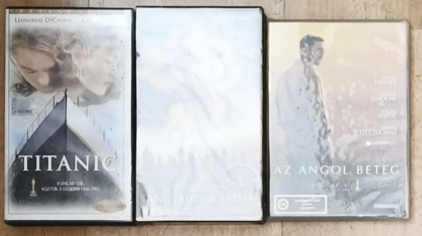 2db klasszikus romantikus film VHS-en + ajándék DVD - Angyalok városa, Titanic (VHS) + Az angol beteg (DVD)