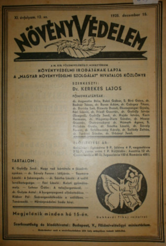Dr. Kerekes Lajos  (szerk.) - Nvnyvdelem XI. vfolyam 12. szm