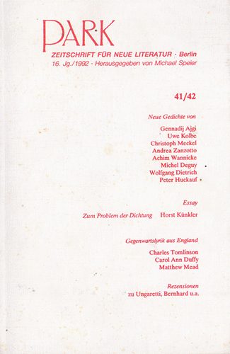 PARK - Zeitschrift fr neue Literatur 16.Jg./1992  41/42