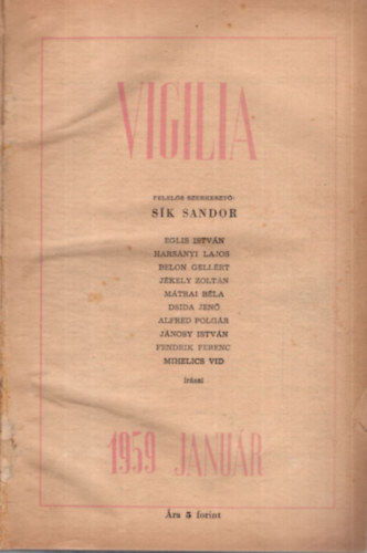 Eglis Istvn, Harsnyi Lajos Sk Sndor  (szerk.) - Vigilia 1959. XXIV.  vf.