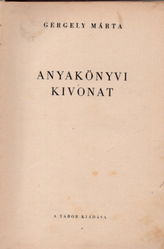 Gergely Mrta - Anyaknyvi kivonat