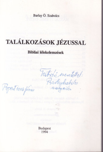 Barlay . Szabolcs - Tallkozsok Jzussal - dediklt