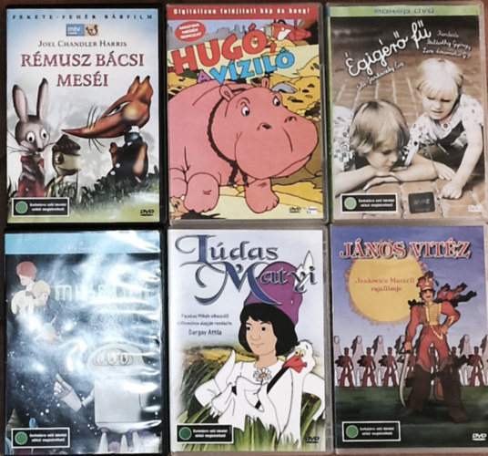 6db klasszikus magyar rajzfilm DVD-n - Lúdas Matyi, János vitéz, Mikrobi, Égigérő fű, Rámusz bácsi meséi, Hugó, a viziló