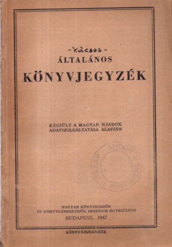 �ltal�nos k�nyvjegyz�k 1947.
