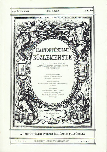 Hadtrtnelmi kzlemnyek 109. vfolyam, 2. szm (1996. jnius)