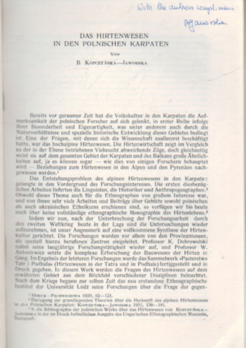 Bronislawa Kopczynska, Jaworska Zolt�n - Das Hirtenwesen in den Polnischen Karpaten- K�l�nlenyomat ( n�met)