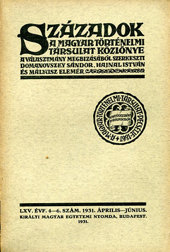 Szzadok (A Magyar Trtnelmi Trsulat Kzlnye) 1931. prilis-Jnius