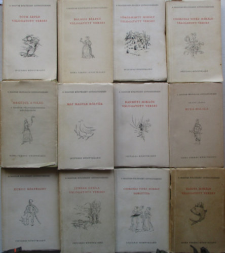 12 db a magyar költészet gyöngyszemei sorozatból (Mai magyar költők, Dorottya, Buda halála, Babits válogatott versei, Kuruc költészet, Csokonai válogatott versei, Tóth Árpád válogatott versei, stb..)
