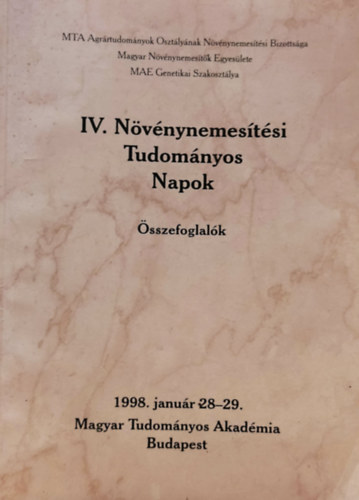 Mta - IV. N�v�nynemes�t�si Tudom�nyos Napok - �sszefoglal� 1998. janu�r 28-29,