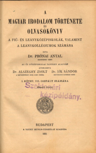 dr. Prnai Antal - A magyar irodalom trtnete s olvasknyv ...