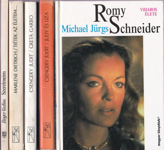 KÖNYVMENTŐ AJÁNLAT, színésznők 5db.könyv:Romy Schneider viharos élete + Judy és Liza  + Greta Garbo + Marlene Dietrich:Tiétek az életem... + Szerelmeim:Bardor Deneuve Fonda