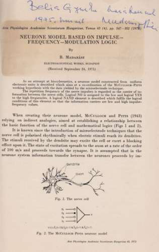 B. Madarász - Neurone model based on impulse-frequency-modulation logic (Dedikált)