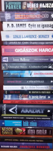 James M. Cain, Richard Holmes, Tami Hoag, Denise Ryan Leslie L. Lawrence - 20 db szrakoztat irodalom knyvcsomag: Churchill bunkere, Sherlock Holmes Tibetben, Kmek iskolja, Kk zna, Parker s a szajr, radat, Az rdg fekete kalapja, Az igazsg larcai, Mr. Mr. Sebastian s a Fekete Mgus, Az eltnt b