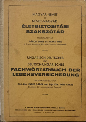 Gbor Endre - Havas Imre - letbiztostsi szaksztr - Fachwrterbuch der lebensversicherung