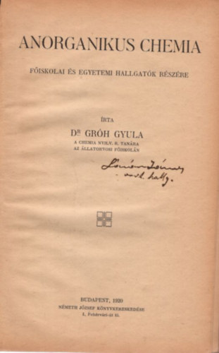 Dr. Gr�h Gyula - Anorganikus  chemia
