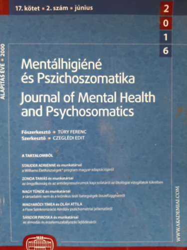 Mentálhigiéné és Pszichoszomatika 2016 - 17. kötet 2. szám, június