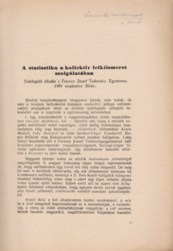 Dr. Schneller Kroly - A statisztika a kollektiv lelkiismeret szolglatban (Szellem s let knyvtra, j sorozat 6. szm, szerk.: Bartk Gyrgy)