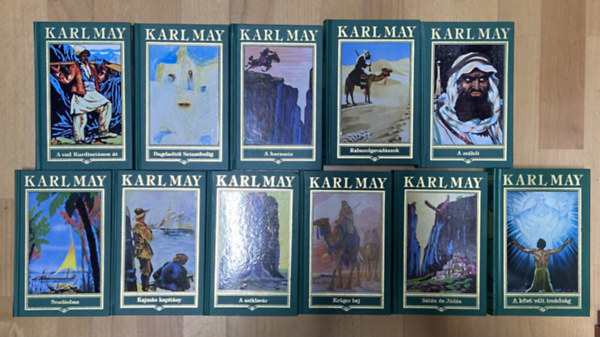 Karl May - 11 k�tet Karl May �letm� kiad�s�b�l -  2. A vad Kurdiszt�non �t, 3. Bagdadt�l Isztambulig, 6. A haramia, 16. Rabszolgavad�szok, 17. A m�hdi, 18. Szud�nban, 19. Kajm�n kapit�ny, 20. A sziklav�r, 21. Kr�ger bej, 22. S�t�n �s J�d�s,