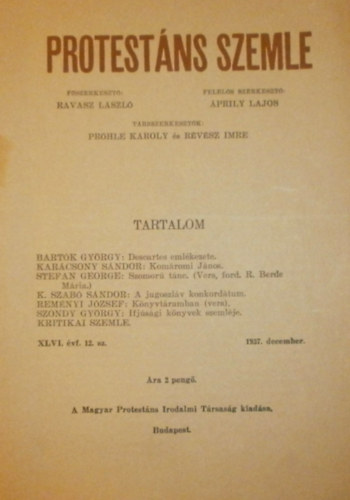 Áprily Lajos (szerk.) - Protestáns szemle XLVI. évfolyam 12. szám