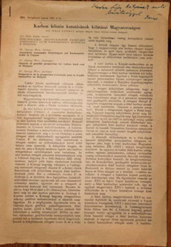Dr. Wein Gyrgy - Karbon kszn kutatsnak kiltsai Magyarorszgon - Bnyszati lapok 1960. 9. szm (604.o.-607.o.)