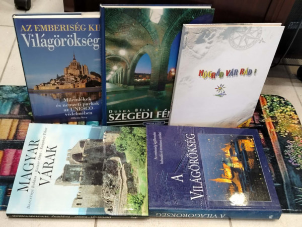 Dercsényi Kaiser Koppány Dusha Béla - KÖNYVMENTŐ AJÁNLAT, 5 DB. ALBUMOK. Nógrád vár rád!, Magyar várak, A Világörökség, Világörökségünk, Szegedi fények