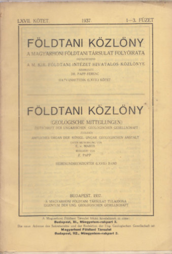 Földtani közlöny 1937/1-12. (Teljes évfolyam lapszámonként)