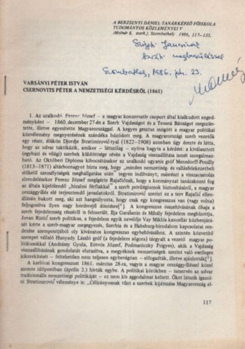 Vars�nyi P�ter Istv�n - Csernovits P�ter a nemzetis�gi k�rd�sr�l (1861 ) - Dedik�lt- K�l�nlenyomat