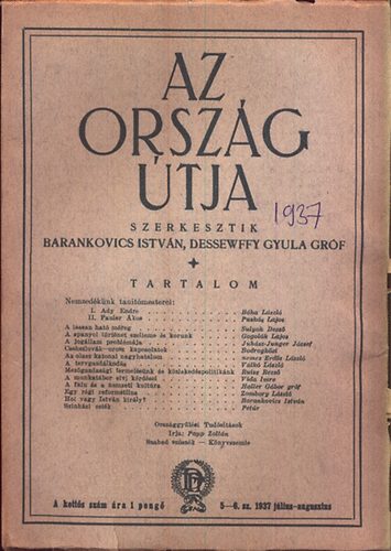Barankovics Istvn- Dessewffy Gyula grf  (szerk.) - Az orszg tja (1937. 5-6 sz.)