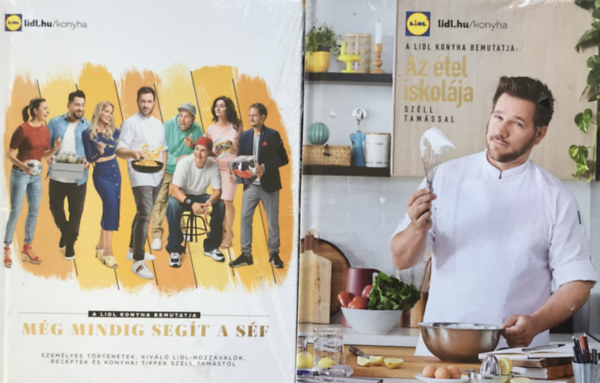 2 db Lidl konyha szak�csk�nyv  1. M�g mindig seg�t a s�f, 2. Az �tel iskol�ja Sz�ll Tam�ssal